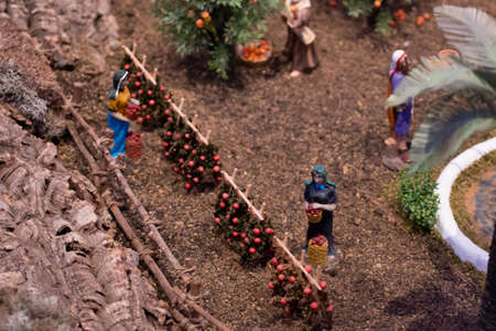 VILA REAL SANTO ANTONIO, PORTUGAL - 28th DECEMBER 2019: Christmas Nativity scene exhibition of many figurines depicting daily life across different business and religious activities.のeditorial素材