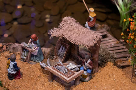 VILA REAL SANTO ANTONIO, PORTUGAL - 28th DECEMBER 2019: Christmas Nativity scene exhibition of many figurines depicting daily life across different business and religious activities.のeditorial素材
