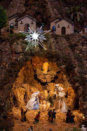 VILA REAL SANTO ANTONIO, PORTUGAL - 28th DECEMBER 2019: Christmas Nativity scene exhibition of many figurines depicting daily life across different business and religious activities.のeditorial素材