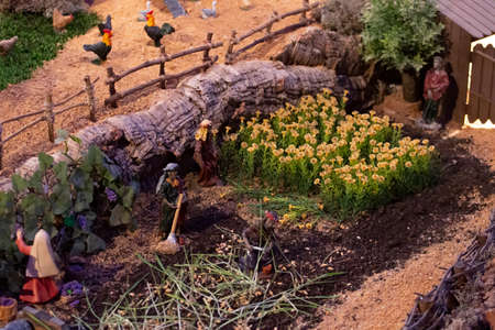 VILA REAL SANTO ANTONIO, PORTUGAL - 28th DECEMBER 2019: Christmas Nativity scene exhibition of many figurines depicting daily life across different business and religious activities.のeditorial素材