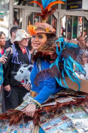 LOULE, PORTUGAL - FEBRUARY 2020: Colorful Carnival (Carnaval) Parade festival participants on Loule city, Portugal.のeditorial素材