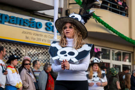 LOULE, PORTUGAL - FEBRUARY 2020: Colorful Carnival (Carnaval) Parade festival participants on Loule city, Portugal.のeditorial素材
