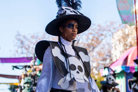 LOULE, PORTUGAL - FEBRUARY 2020: Colorful Carnival (Carnaval) Parade festival participants on Loule city, Portugal.のeditorial素材