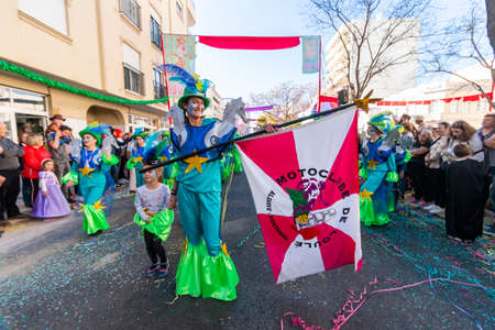 LOULE, PORTUGAL - FEBRUARY 2020: Colorful Carnival (Carnaval) Parade festival participants on Loule city, Portugal.のeditorial素材