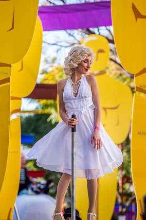 LOULE, PORTUGAL - FEBRUARY 2020: Colorful Carnival (Carnaval) Parade festival participants on Loule city, Portugal.のeditorial素材