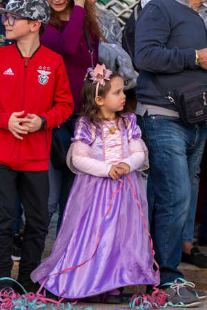 LOULE, PORTUGAL - FEBRUARY 2020: Colorful Carnival (Carnaval) Parade festival participants on Loule city, Portugal.のeditorial素材