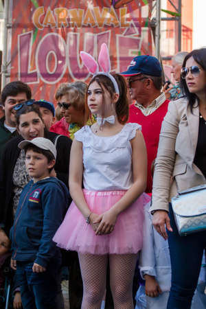 LOULE, PORTUGAL - FEBRUARY 2020: Colorful Carnival (Carnaval) Parade festival participants on Loule city, Portugal.のeditorial素材