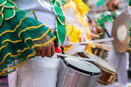 LOULE, PORTUGAL - FEBRUARY 2020: Colorful Carnival (Carnaval) Parade festival participants on Loule city, Portugal.のeditorial素材