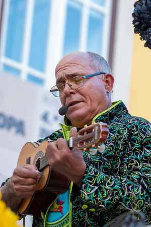 LOULE, PORTUGAL - FEBRUARY 2020: Colorful Carnival (Carnaval) Parade festival participants on Loule city, Portugal.のeditorial素材