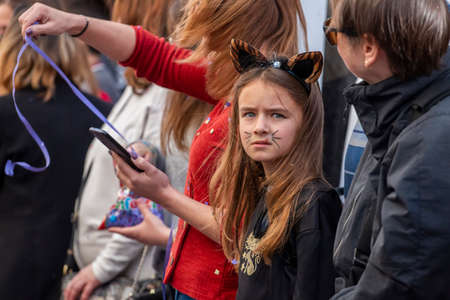 LOULE, PORTUGAL - FEBRUARY 2020: Colorful Carnival (Carnaval) Parade festival participants on Loule city, Portugal.のeditorial素材