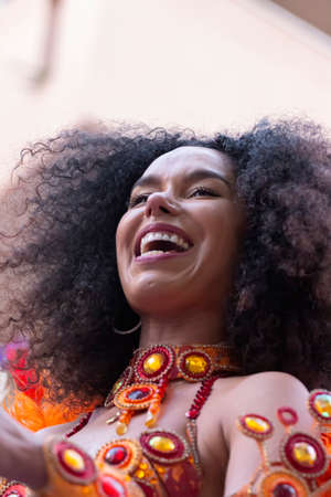 LOULE, PORTUGAL - FEBRUARY 2020: Colorful Carnival (Carnaval) Parade festival participants on Loule city, Portugal.のeditorial素材