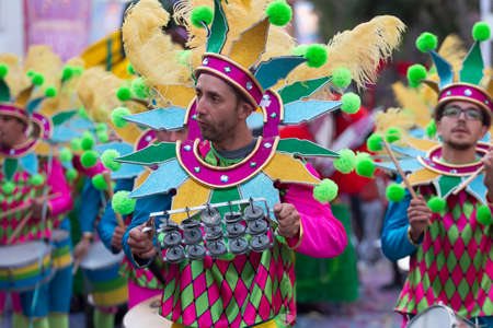 LOULE, PORTUGAL - FEBRUARY 2020: Colorful Carnival (Carnaval) Parade festival participants on Loule city, Portugal.のeditorial素材