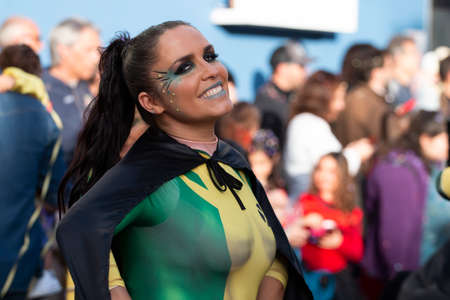 LOULE, PORTUGAL - FEBRUARY 2020: Colorful Carnival (Carnaval) Parade festival participants on Loule...