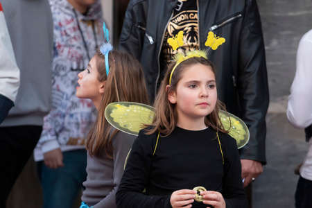LOULE, PORTUGAL - FEBRUARY 2020: Colorful Carnival (Carnaval) Parade festival participants on Loule city, Portugal.のeditorial素材