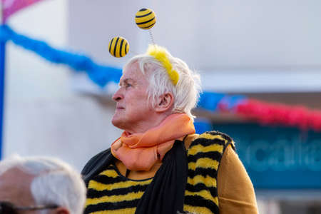 LOULE, PORTUGAL - FEBRUARY 2020: Colorful Carnival (Carnaval) Parade festival participants on Loule city, Portugal.のeditorial素材