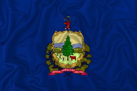 vermont state flag on a wavy silk satin fabric texture background.の写真素材