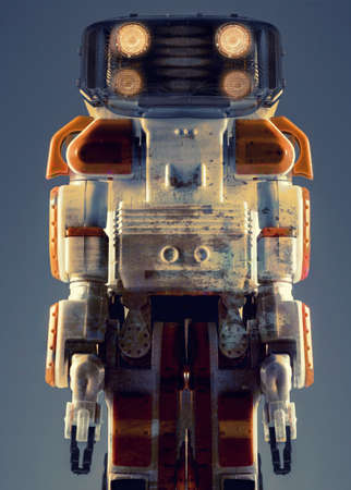 Modern advanced autonomous robot toy isolated on a gray background.