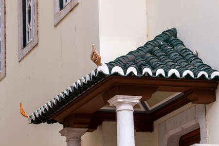 FARO, PORTUGAL - 20th june 2021 - Beautiful details of Bank of Portugal building located in Faro...