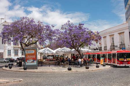 FARO, PORTUGAL - june 2021: Tourist downtown plaza on the center of commerce in Faro city, Portugal.のeditorial素材