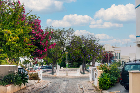 View of a beautiful and calm urban residental area near highschool Joao de Deus  located in Faro, Portugal.の写真素材