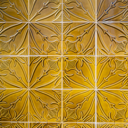 Typical details of azulejo ceramics artwork located in the city of Olhao, Portugalの写真素材