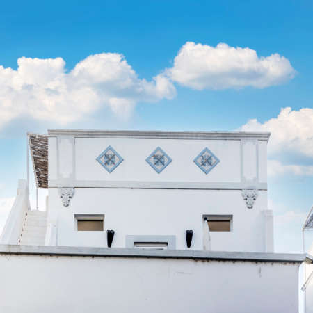 Typical architecture of Algarve vintage style buildings, located in Olhao, Portugal.の写真素材