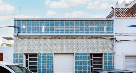 Typical architecture of Algarve vintage style buildings, located in Olhao, Portugal.の写真素材