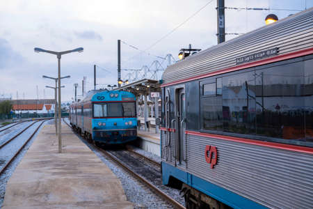 FARO, PORTUGAL - 12th FEBRUARY 2022: View of the train station in Faro city, Algarve, Portugal.のeditorial素材