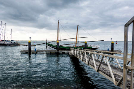 OLHAO, PORTUGAL - 13th FEBRUARY 2022: Historical fishing boat replica from 1808, called Bom Sucessoのeditorial素材