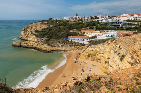 Wide view of the beautiful Benagil village on the Algarve region, Portugal.の写真素材