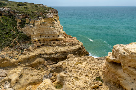 Beautiful view of the Portuguese coastline in the Algarve region, near Benagil, Lagoa, Algarve, Portugal.の写真素材