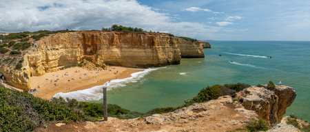 Wide view of the beautiful Benagil village on the Algarve region, Portugal.の写真素材