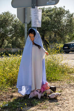 MARIM, PORTUGAL - MAY 1, 2022: Ancient tradition of handmade dolls called Maios / Maias, celebrating the arrival of Spring, located on the Algarve region, the south of Portugal.のeditorial素材