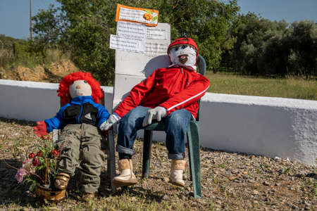 MARIM, PORTUGAL - MAY 1, 2022: Ancient tradition of handmade dolls called Maios / Maias, celebrating the arrival of Spring, located on the Algarve region, the south of Portugal.のeditorial素材