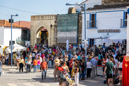 MERTOLA, PORTUGAL - 22nd MAY 2022: Islamic event inspired on Moroccan culture, with tents, dancers, music, crafts and food taken place on Mertola village.のeditorial素材