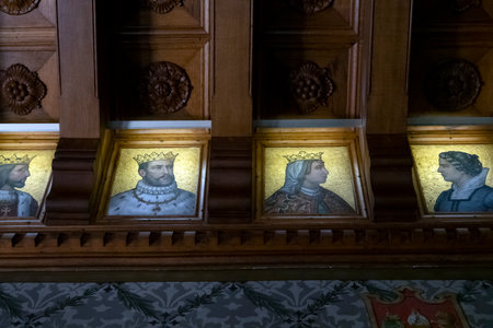 SINTRA, PORTUGAL - 28th JUNE 2022: Beautiful landmark Quinta da Regaleira palace interiors details and rooms, a park and garden palace built in the end of the 1800s located in Sintra, Portugal.のeditorial素材
