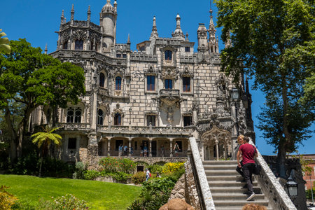 SINTRA, PORTUGAL - 28th JUNE 2022: Beautiful landmark Quinta da Regaleira, a park and garden palace built in the end of the 1800s located in Sintra, Portugal.のeditorial素材