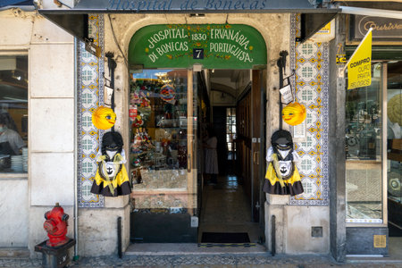 LISBON, PORTUGAL, 28th JUNE 2022: View of the famous historical store , Hospital das Bonecas, a vintage stuffed doll repair shop, one of the oldest and most famous establishments in Lisbon.のeditorial素材