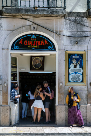 LISBON, PORTUGAL, 28th JUNE 2022: View of the famous A Ginjinha Registada, one of the oldest and most famous establishments in Lisbon, selling sour Cherry brandy.のeditorial素材