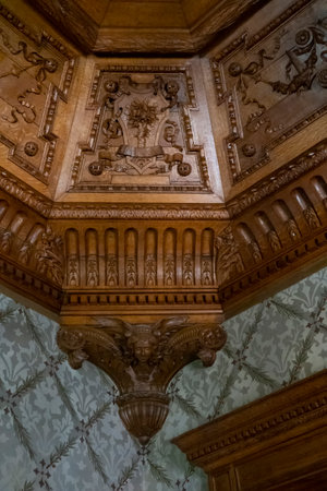SINTRA, PORTUGAL - 28th JUNE 2022: Beautiful landmark Quinta da Regaleira palace interiors details and rooms, a park and garden palace built in the end of the 1800s located in Sintra, Portugal.のeditorial素材