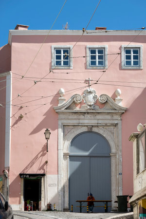 LISBON, PORTUGAL - 28th JUNE 2022: Typical architecture of the capital Lisbon city streets in the Mouraria district near Martim Moniz.のeditorial素材
