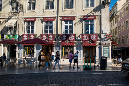 LISBON, PORTUGAL, 28th JUNE 2022: View of the famous historical store , Confeitaria Nacional, a vintage pastry shop, one of the oldest and most famous establishments in Lisbon.のeditorial素材