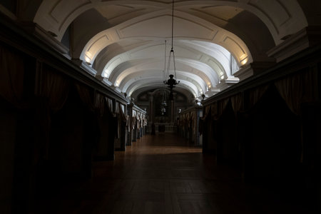 MAFRA, PORTUGAL - 29th JUNE 2022: Long hall view of the Infirmary for the seriously Ill located on. Mafra National Palace, Portugal.のeditorial素材