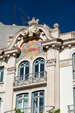 Typical architecture of the capital Lisbon city streets in the Mouraria district near the Graca viewpoint.の写真素材