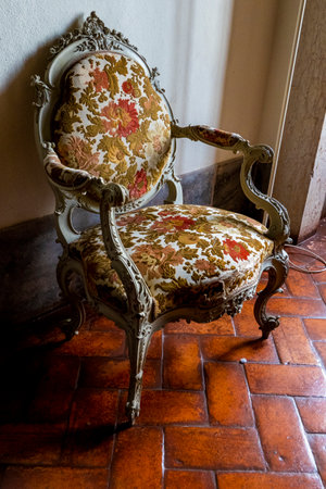 MAFRA, PORTUGAL - 29th JUNE 2022: Close up view of an ancient highly detailed armchair.のeditorial素材