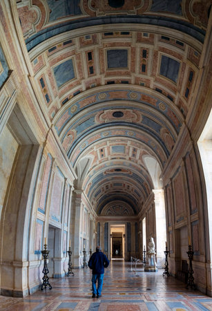 MAFRA, PORTUGAL - 29th JUNE 2022: Beautiful view of the grand marble halls of the Convent of Mafra, located in Portugal, Europe.のeditorial素材