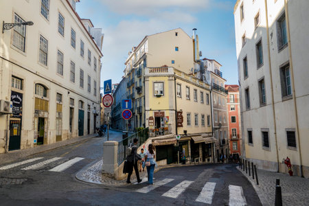 LISBON, PORTUGAL - 28th JUNE 2022: Typical architecture of the capital Lisbon city streets in the Rossio district near downtown.のeditorial素材