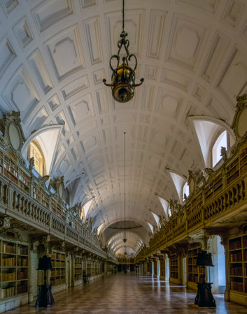 MAFRA, PORTUGAL - 29th JUNE 2022: Magnificent library architecture design of the famous convent of Mafra located in Portugal, Europe.のeditorial素材