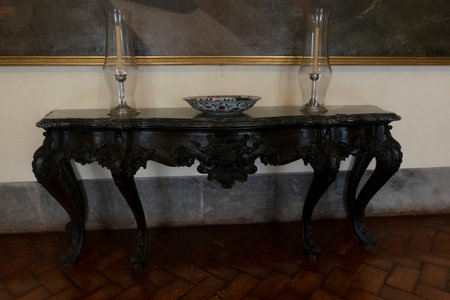 MAFRA, PORTUGAL - 29th JUNE 2022: View of a beautiful and highly luxurious room with furniture and luxurious objects of the Palace of Mafra, Portugal.のeditorial素材