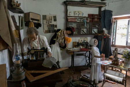 MAFRA, PORTUGAL - 29th JUNE 2022: Partial view of the famous house museum of Jose Franco, located on Mafra municipality, depicting several urban architectural traditions and way of life of the Portuguese culture.のeditorial素材